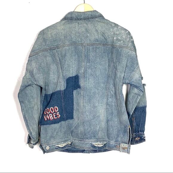 NWT Dance & Marvel distressed medium wash embellished denim jacket size small S - Picture 10 of 10